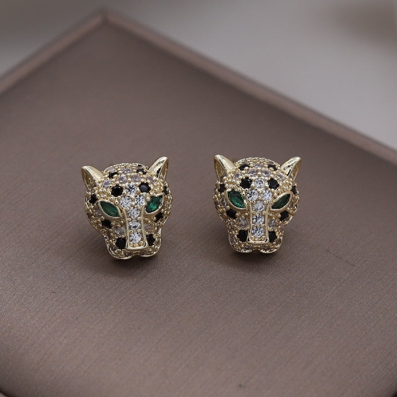 Copper Set Zircon Colorful Animal Leopard Earrings