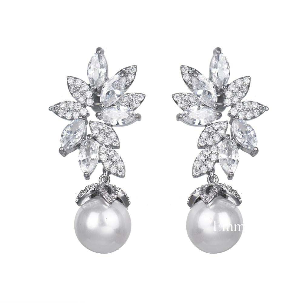 Elegant Simulated Pearls Long Dangle Earrings