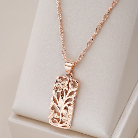 Rose Gold Color Hollow Flower Necklace