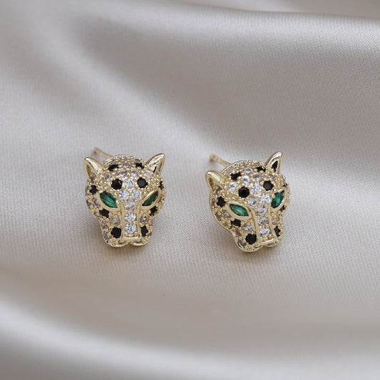 Copper Set Zircon Colorful Animal Leopard Earrings